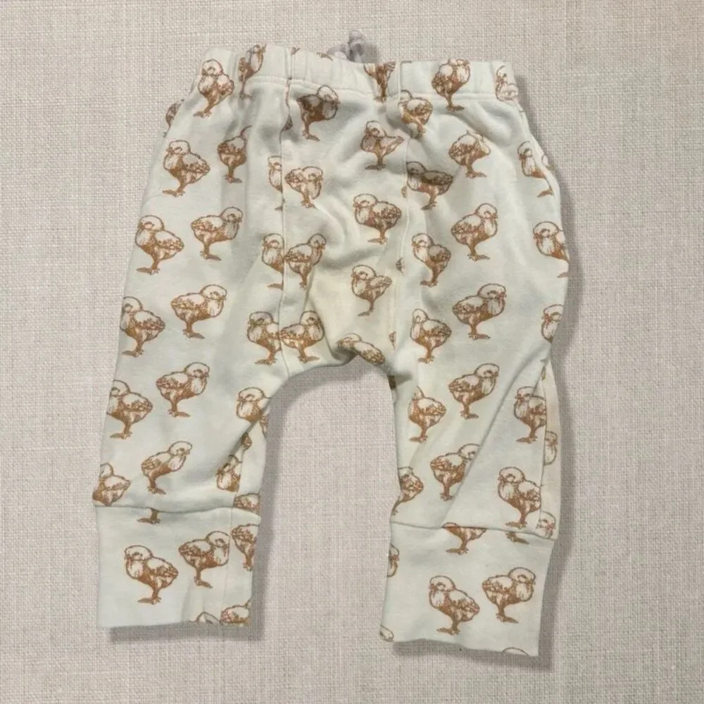 Kate Quinn Baby 6-12M Chick Print Panda Pants Organic Cotton Farm Chicken